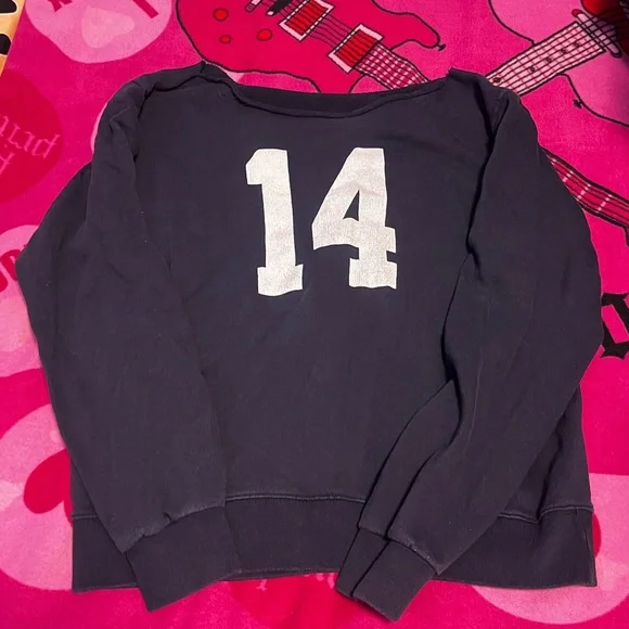 Brandy Melville Navy Sweatshirt with White Number 14 - Picture 1 of 1